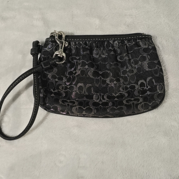 Coach Handbags - Coach Black and Silver Wristlet Clutch